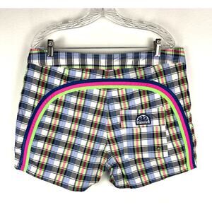 Sundek Men's 34 Multicolor Plaid Rainbow Back Beach Swim Board Shorts Mesh Lined